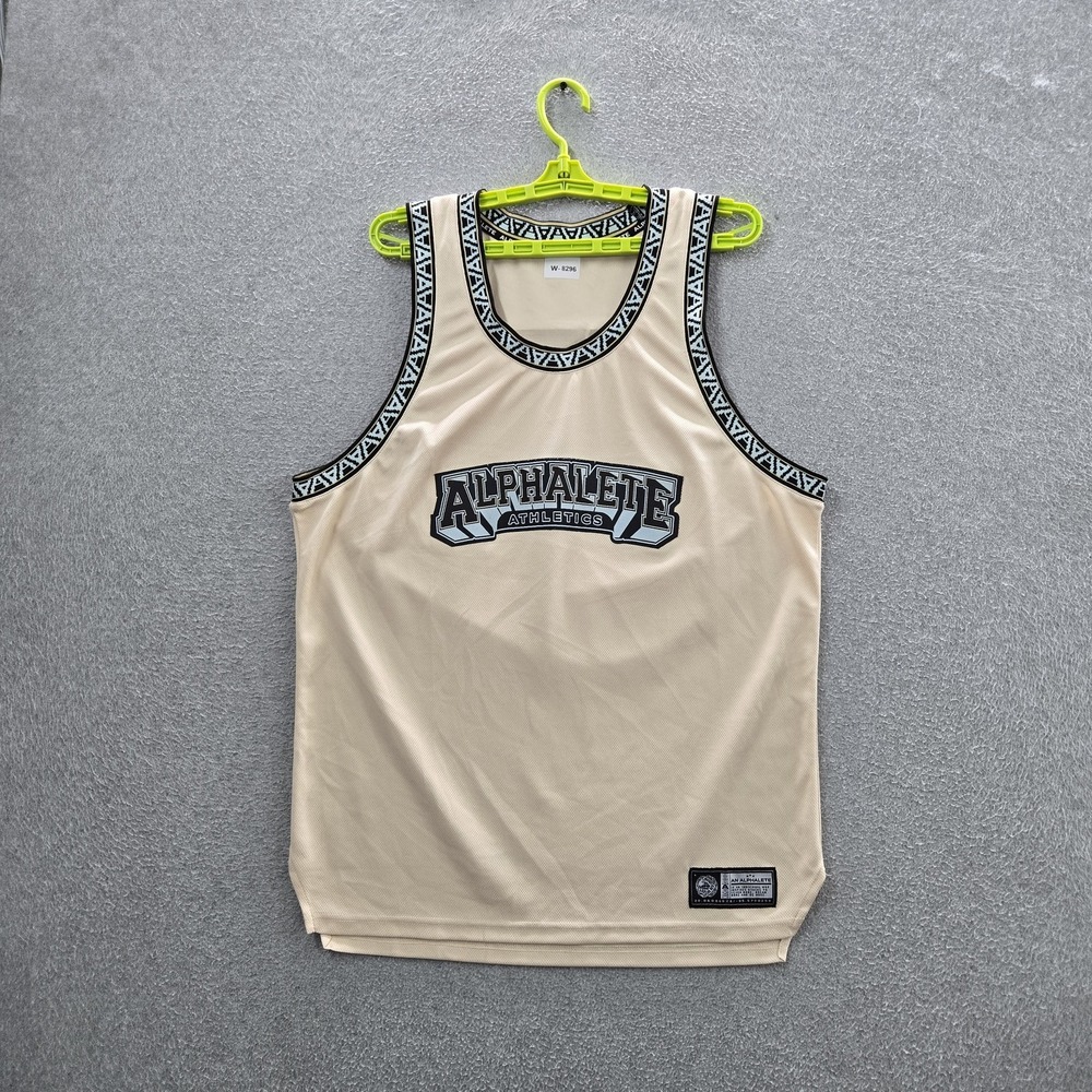 Alphalete Men Tank Top S Beige Logo Jersey Activewear Sleeveless